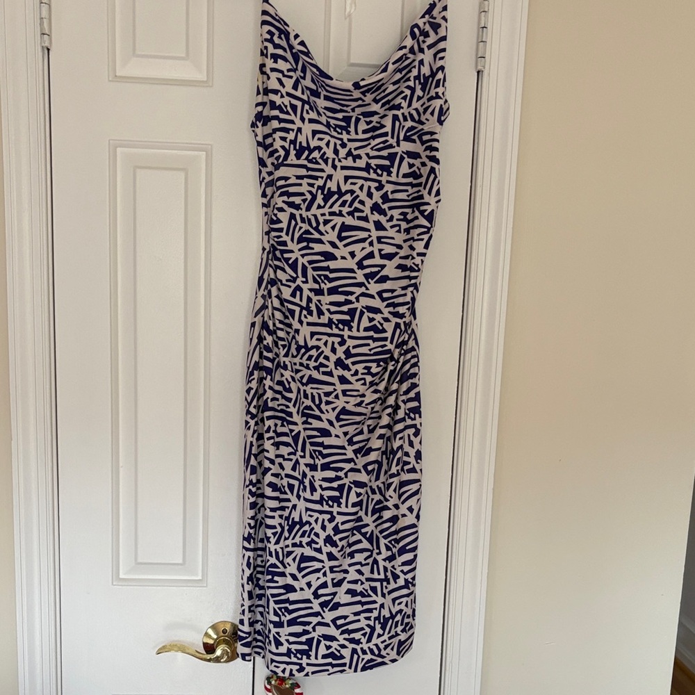 Abstract Blue and Off White Dress